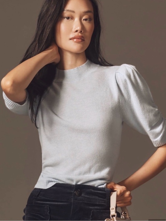 Anthropologie Tops - Anthropologie Powder Blue Puff-Sleeve Knit Top